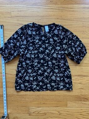 Nordstrom Black Floral Puff-Sleeve Blouse